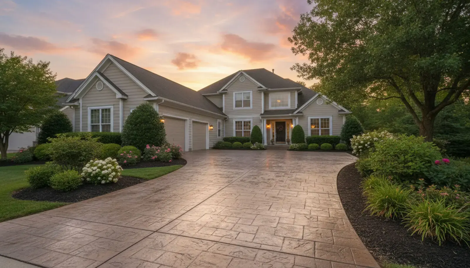 Stamped concrete driveway style for Spanish-style homes