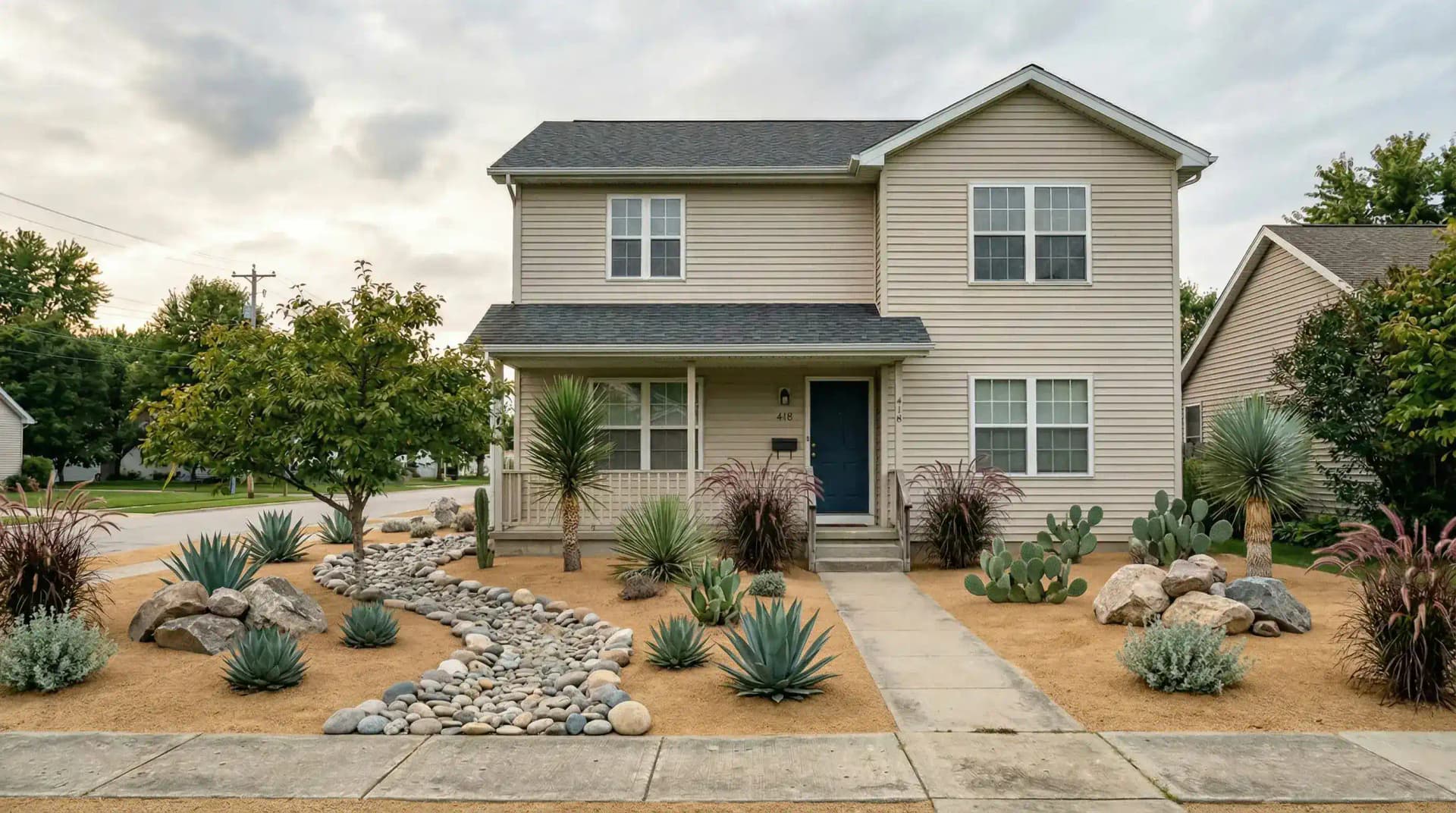 Desert Xeriscape landscaping rendering by DrivewAI