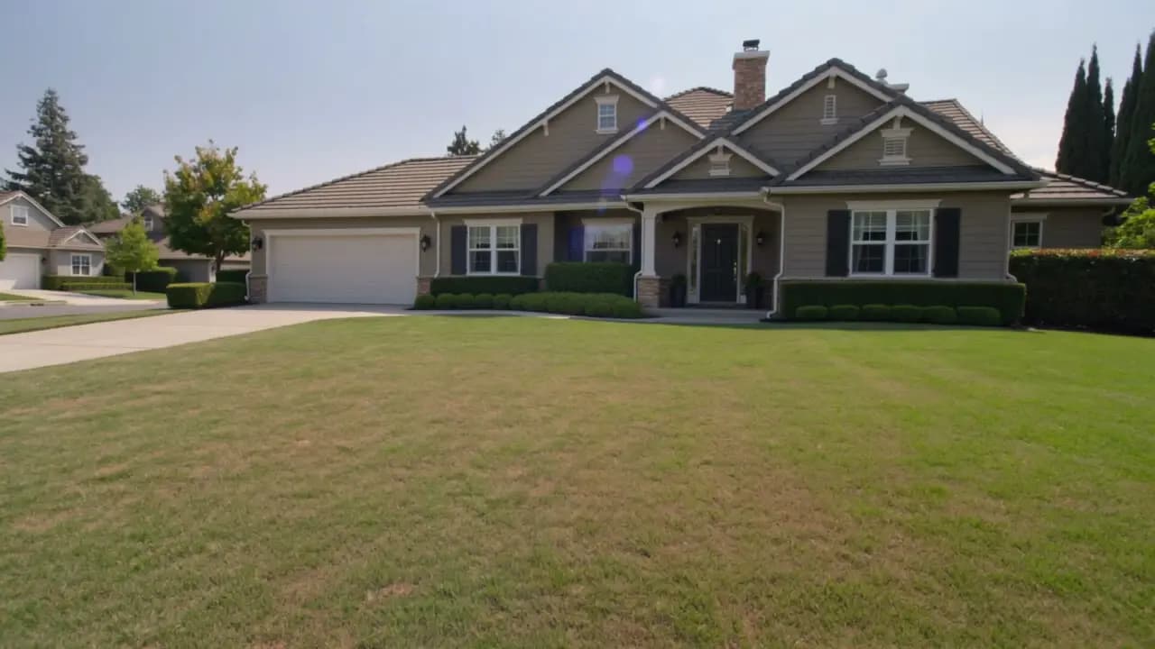 Front yard transformed with AI landscape design showing lush modern plantings and clean hardscape